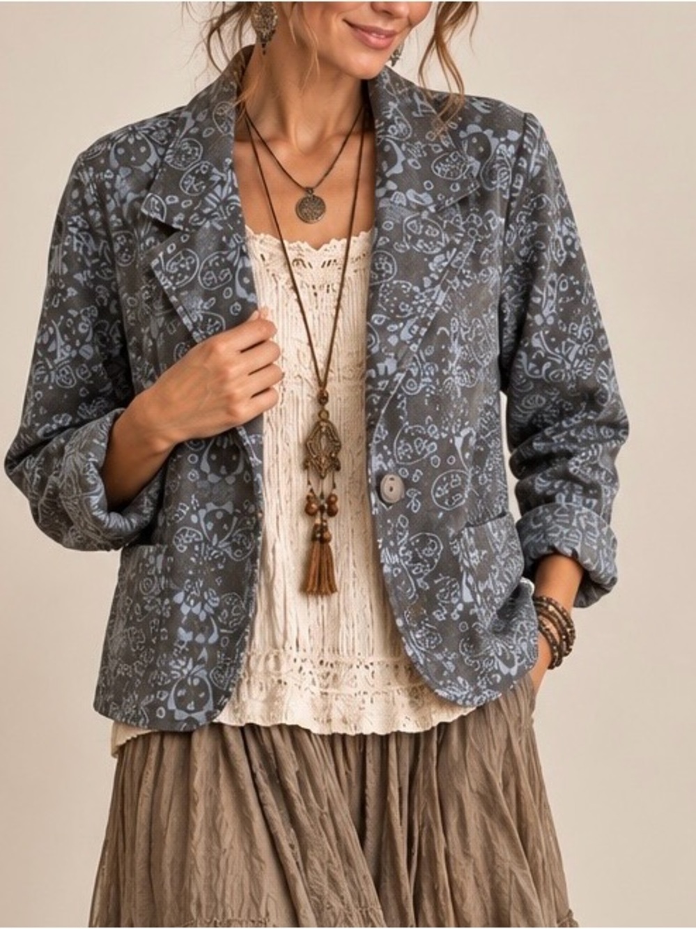 Vintage Fossil Floral Damask Pattern Jacket Womens Size XL (could fit large)